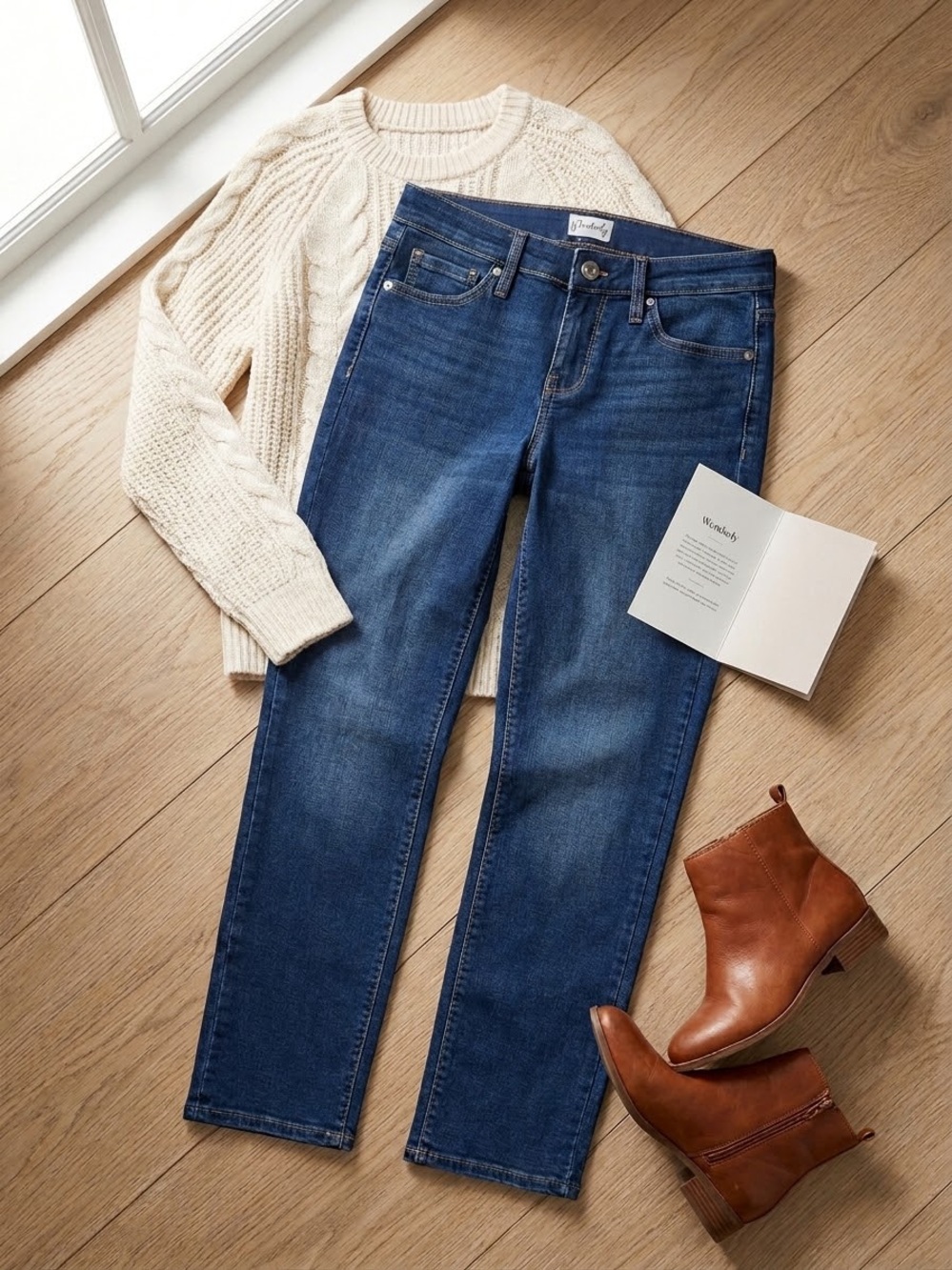 Wonderly Women's Straight Jeans in Dark Blue Wash